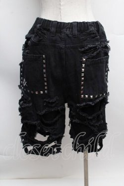 画像2: REFLEM / スタッズ付きダメージデニムハーフパンツ  黒 S-25-12-13-046-PU-PA-AS-ZS