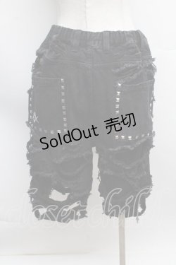画像2: REFLEM / スタッズ付きダメージデニムハーフパンツ  黒 S-25-12-13-046-PU-PA-AS-ZS