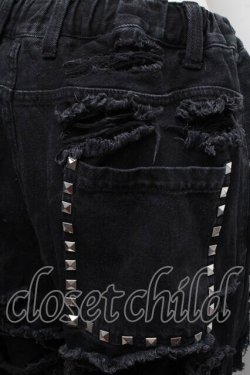 画像3: REFLEM / スタッズ付きダメージデニムハーフパンツ  黒 S-25-12-13-046-PU-PA-AS-ZS