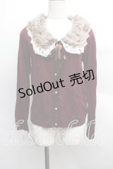 axes femme / 袖刺繍ファーティペ付きカーディガン  ワイン S-25-12-13-019-AX-TO-HR-ZS