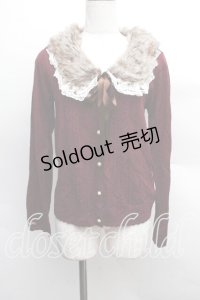 axes femme / 袖刺繍ファーティペ付きカーディガン  ワイン S-25-12-13-019-AX-TO-HR-ZS