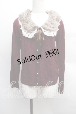 画像1: axes femme / 袖刺繍ファーティペ付きカーディガン  ワイン S-25-12-13-019-AX-TO-HR-ZS