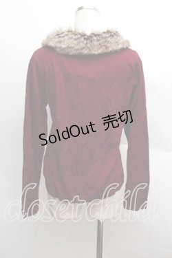 画像2: axes femme / 袖刺繍ファーティペ付きカーディガン  ワイン S-25-12-13-019-AX-TO-HR-ZS