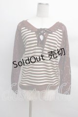 axes femme / 異素材組み合わせボーダープルオーバー  茶 S-25-12-13-023-AX-TO-HR-ZS