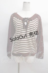 axes femme / 異素材組み合わせボーダープルオーバー  茶 S-25-12-13-023-AX-TO-HR-ZS