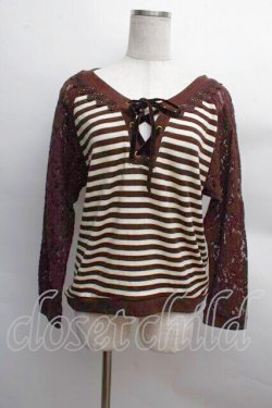 画像1: axes femme / 異素材組み合わせボーダープルオーバー  茶 S-25-12-13-023-AX-TO-HR-ZS