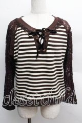 axes femme / 異素材組み合わせボーダープルオーバー  茶 S-25-12-13-024-AX-TO-HR-ZS