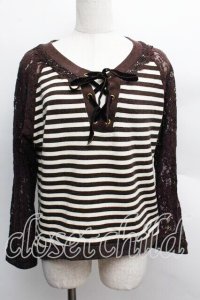 axes femme / 異素材組み合わせボーダープルオーバー  茶 S-25-12-13-024-AX-TO-HR-ZS