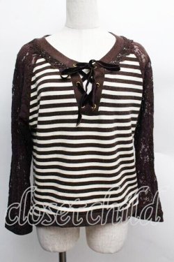 画像1: axes femme / 異素材組み合わせボーダープルオーバー  茶 S-25-12-13-024-AX-TO-HR-ZS