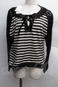 axes femme / 異素材組み合わせボーダープルオーバー  黒 S-25-12-13-025-AX-TO-HR-ZS