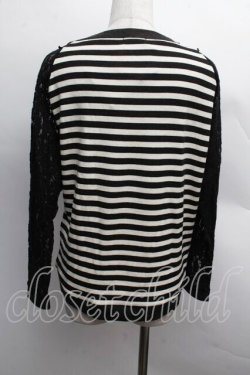 画像2: axes femme / 異素材組み合わせボーダープルオーバー  黒 S-25-12-13-025-AX-TO-HR-ZS