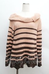 axes femme / オフショルボーダーニット  ピンクｘブラウン S-25-12-13-030-AX-TO-HR-ZS