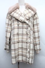 axes femme POETIQUE / ファー襟チェックコート  ベージュ S-25-12-15-048-AX-CO-HR-ZS