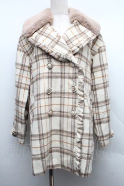 画像1: axes femme POETIQUE / ファー襟チェックコート  ベージュ S-25-12-15-048-AX-CO-HR-ZS