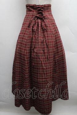 画像2: axes femme / コルセット風チェック柄スカート  ワイン S-25-12-15-058-AX-SK-HR-ZS