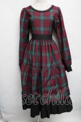 marcHenTica by Hiroko Tokumine / チェックワンピース  赤ｘグリーン S-25-12-15-065-LO-OP-AS-ZS