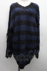 NOEMIE / おしゃれ囚人袖レースアップフェザーニット  紺ｘ黒 S-25-12-15-015-LO-TO-AS-ZS