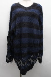 NOEMIE / おしゃれ囚人袖レースアップフェザーニット  紺ｘ黒 S-25-12-15-015-LO-TO-AS-ZS