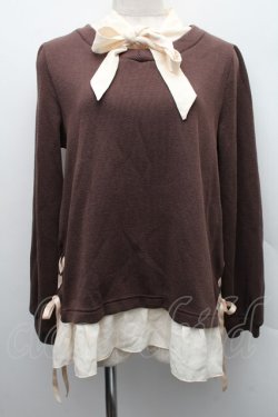 画像1: axes femme / ボウタイシャツレイヤードプルオーバー  ブラウンｘキナリ S-25-12-15-018-AX-TO-HR-ZS