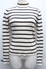 Secret Honey / ハイネックリブニットソー  キナリｘ紺 S-25-12-15-020-CA-TO-HR-ZS