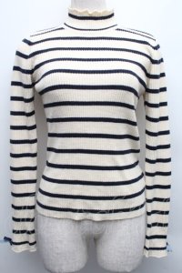 Secret Honey / ハイネックリブニットソー  キナリｘ紺 S-25-12-15-020-CA-TO-HR-ZS