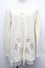 axes femme / 透かしバラロングカーディガン  オフ S-25-12-15-021-AX-TO-AS-ZS