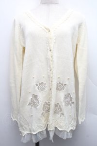 axes femme / 透かしバラロングカーディガン  オフ S-25-12-15-021-AX-TO-AS-ZS