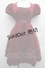 BPN / 裾レース別珍半袖ワンピース  ワイン S-25-12-15-040-GO-OP-HR-ZS