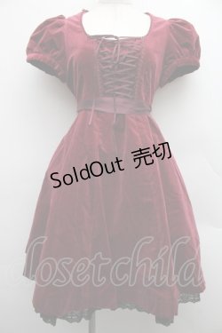 画像1: BPN / 裾レース別珍半袖ワンピース  ワイン S-25-12-15-040-GO-OP-HR-ZS