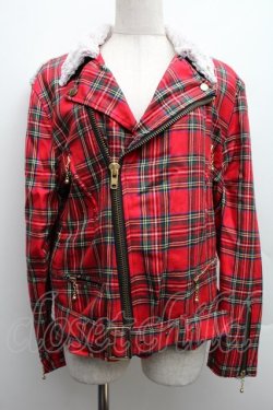 画像1: GOTH / ファー切替タータンチェックブルゾン  赤 S-25-12-15-043-GO-CO-HR-ZS