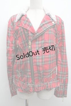 画像1: GOTH / ファー切替タータンチェックブルゾン  赤 S-25-12-15-043-GO-CO-HR-ZS