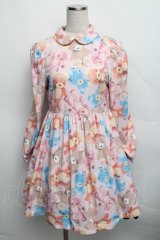 Candy Stripper / テディベアプリントカットワンピース  ピンク S-25-12-16-031-PU-OP-AS-ZS