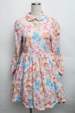画像1: 【SALE】Candy Stripper / テディベアプリントカットワンピース  ピンク S-25-12-16-031-PU-OP-AS-ZT521