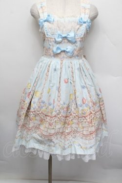 画像1: BABY,THE STARS SHINE BRIGHT / Icing Dancing Cake柄クリームジャンパースカート  サックス S-25-12-17-048-BA-OP-AS-ZS