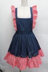 Nile Perch / ギンガムフリルジャンパースカート  紺ｘ赤 S-25-12-17-053-LO-OP-AS-ZS