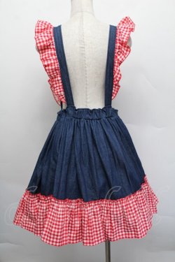 画像2: Nile Perch / ギンガムフリルジャンパースカート  紺ｘ赤 S-25-12-17-053-LO-OP-AS-ZS