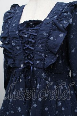 画像3: axes femme POETIQUE / 雪柄レースアップワンピース  紺 S-25-12-17-057-AX-OP-AS-ZS