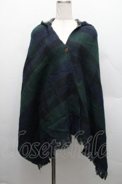 画像1: axes femme / チェックフードケープ  緑ｘ紺 S-25-12-17-014-AX-ZA-HR-ZS