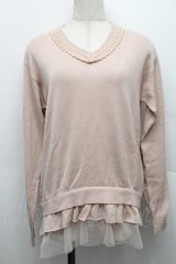 axes femme / 裾チュールニットトップス  ピンク S-25-12-17-019-AX-TO-HR-ZS