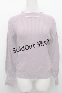 axes femme / 袖タック使いニットプルオーバー  ラベンダー S-25-12-17-021-AX-TO-AS-ZS