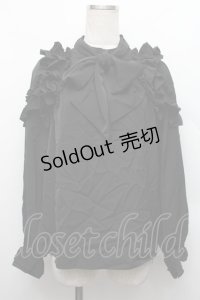 axes femme / リボン付フリルデザインブラウス  黒 S-25-12-17-029-AX-BL-AS-ZS