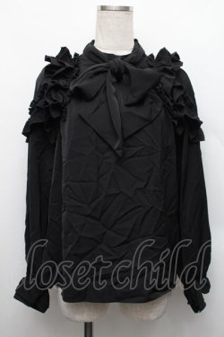 画像1: axes femme / リボン付フリルデザインブラウス  黒 S-25-12-17-029-AX-BL-AS-ZS