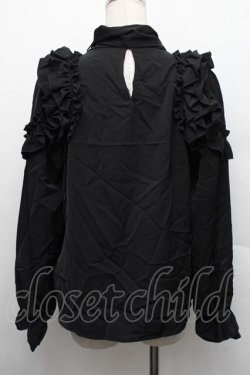 画像2: axes femme / リボン付フリルデザインブラウス  黒 S-25-12-17-029-AX-BL-AS-ZS