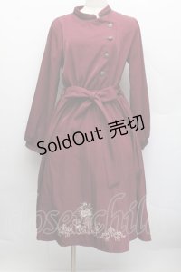 axes femme / フラワー刺繍連釦ワンピース  ワイン S-25-12-17-030-AX-OP-HR-ZS