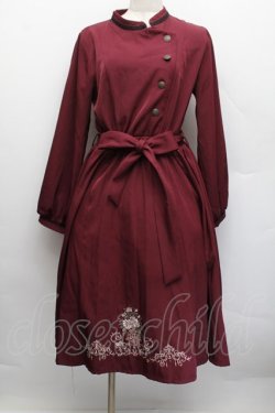 画像1: axes femme / フラワー刺繍連釦ワンピース  ワイン S-25-12-17-030-AX-OP-HR-ZS
