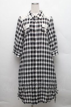 画像1: axes femme / チェック柄ロングチュニ  黒ｘ白 S-25-12-18-036-AX-OP-HR-ZS