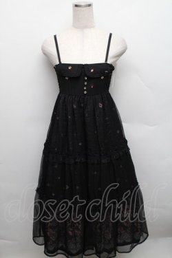 画像1: axes femme / パネル花柄ｘ楊柳ロングスカート  黒 S-25-12-18-040-AX-SK-HR-ZS