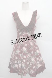 axes femme / 総バラ柄Backリボンワンピース  ワイン S-25-12-18-042-AX-OP-HR-ZS