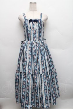 画像1: axes femme kawaii / ストライプローズ柄ジャンスカ M ブルー S-25-12-18-045-AX-OP-AS-ZS