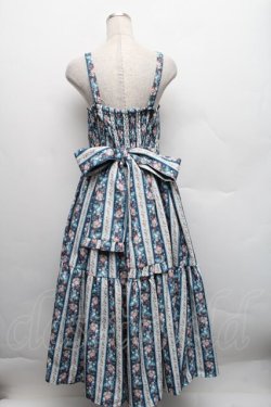 画像2: axes femme kawaii / ストライプローズ柄ジャンスカ M ブルー S-25-12-18-045-AX-OP-AS-ZS